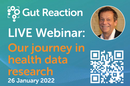 Advert promoting live webinar on 22 January 2022, entitled 'Our journey in health data research'
